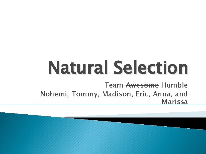 Natural Selection Team Awesome Humble Nohemi, Tommy, Madison, Eric, Anna, and Marissa 