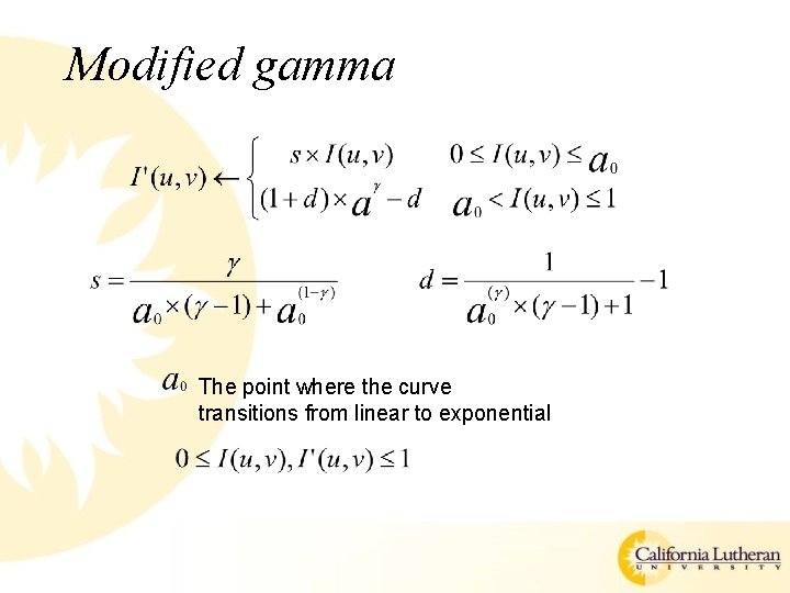 Modified gamma The point where the curve transitions from linear to exponential 