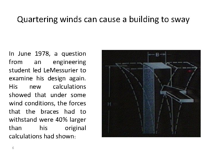 Quartering winds can cause a building to sway In June 1978, a question from