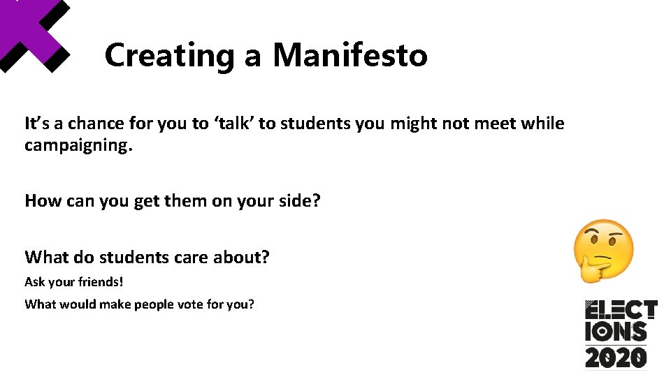 Creating a Manifesto It’s a chance for you to ‘talk’ to students you might Creating a Manifesto It’s a chance for you to ‘talk’ to students you might