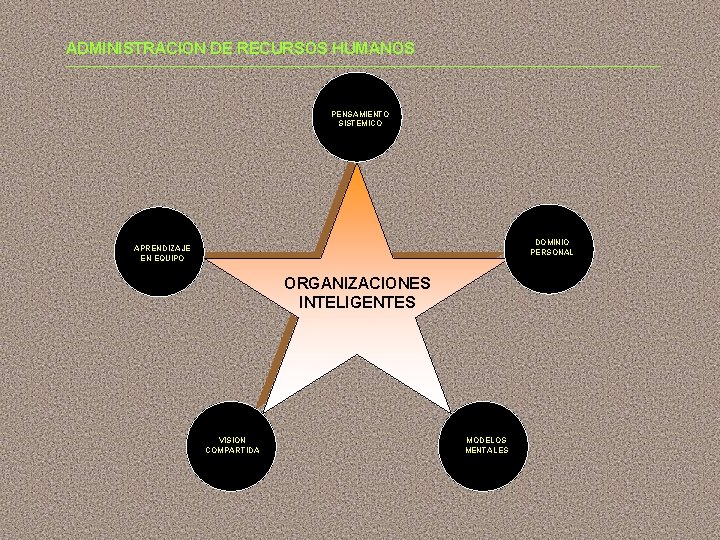 ADMINISTRACION DE RECURSOS HUMANOS PENSAMIENTO SISTEMICO DOMINIO PERSONAL APRENDIZAJE EN EQUIPO ORGANIZACIONES INTELIGENTES VISION