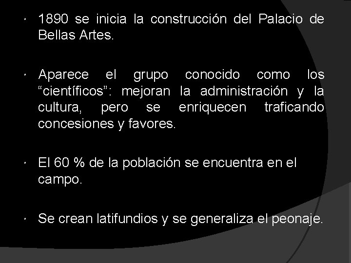  1890 se inicia la construcción del Palacio de Bellas Artes. Aparece el grupo