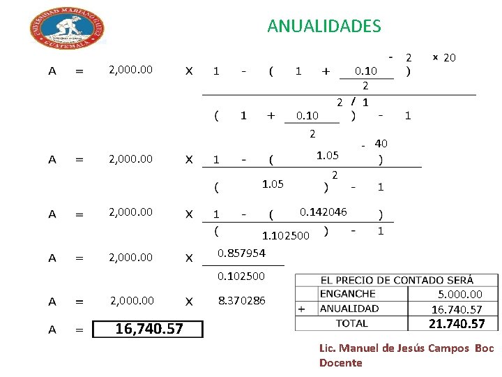 ANUALIDADES 2, 000. 00 0. 10 2 1. 05 2, 000. 00 20 40 ANUALIDADES 2, 000. 00 0. 10 2 1. 05 2, 000. 00 20 40