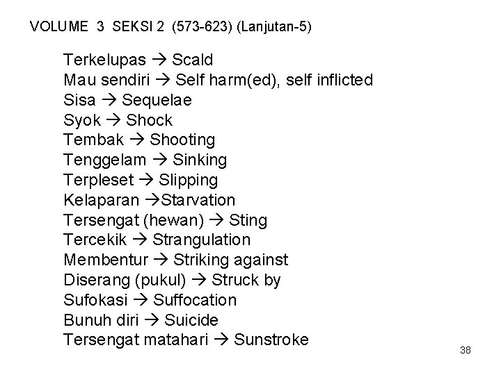 VOLUME 3 SEKSI 2 (573 -623) (Lanjutan-5) Terkelupas Scald Mau sendiri Self harm(ed), self
