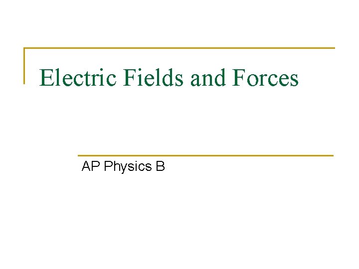 Electric Fields and Forces AP Physics B 