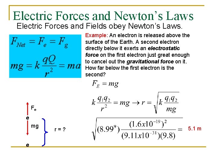 Electric Forces and Newton’s Laws Electric Forces and Fields obey Newton’s Laws. Example: An