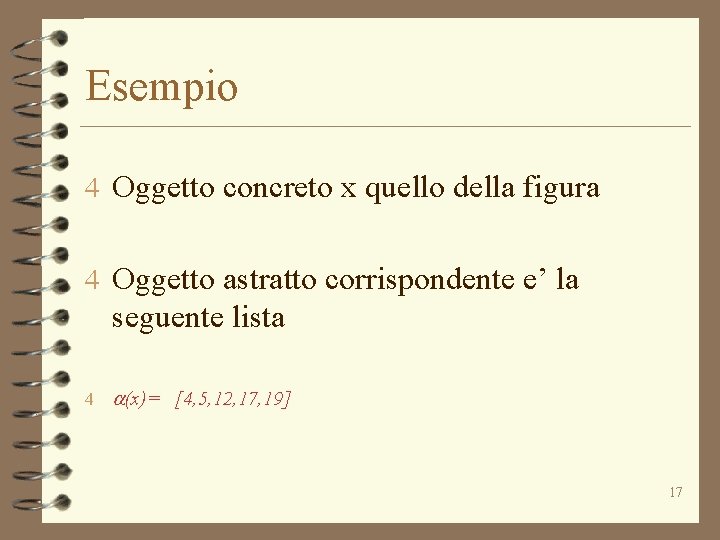 Esempio 4 Oggetto concreto x quello della figura 4 Oggetto astratto corrispondente e’ la