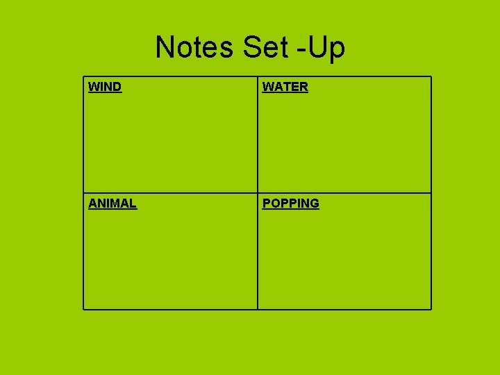 Notes Set -Up WIND WATER ANIMAL POPPING 