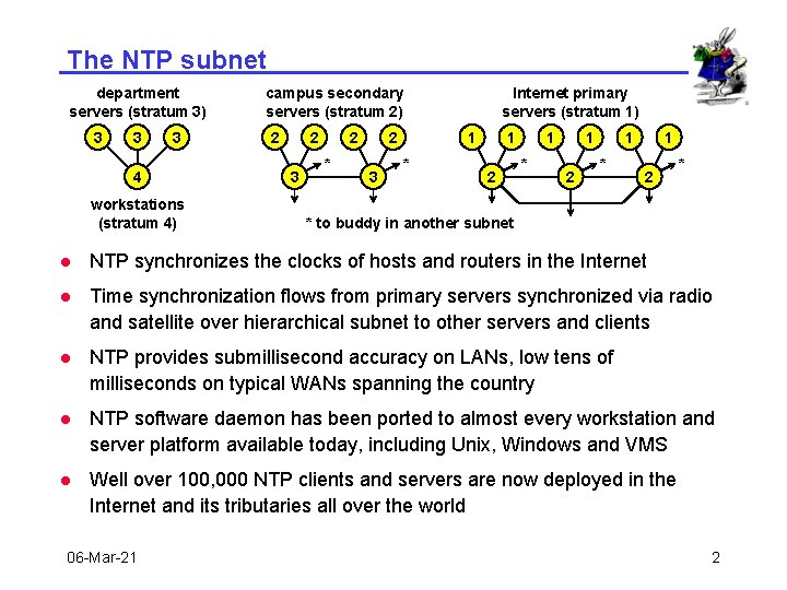 The NTP subnet department servers (stratum 3) 3 3 3 4 workstations (stratum 4)