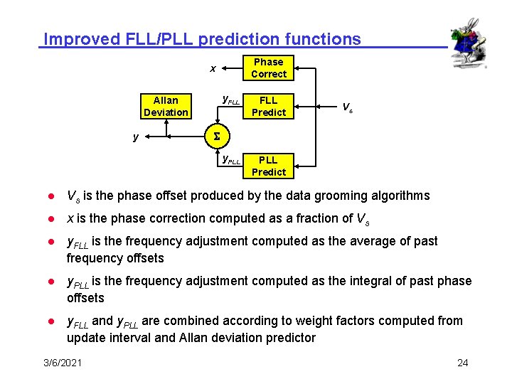 Improved FLL/PLL prediction functions Phase Correct x Allan Deviation y y. FLL Predict y.