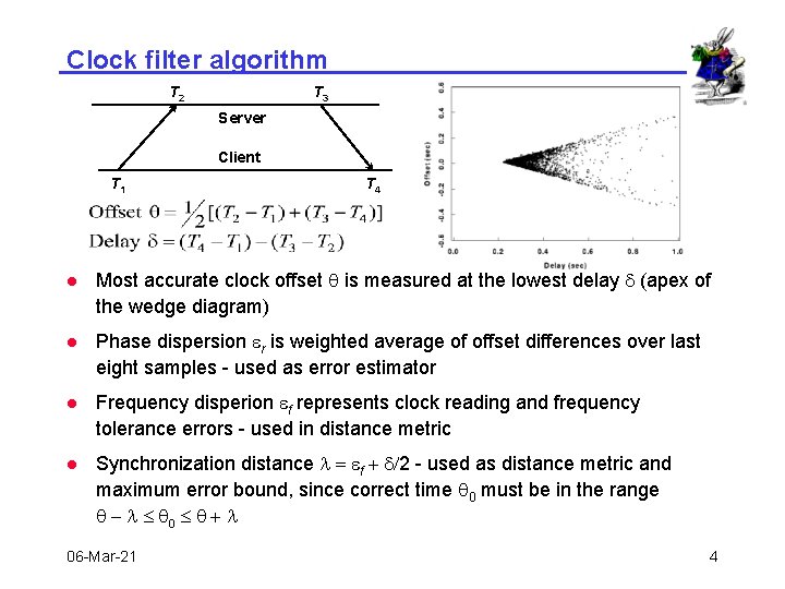 Clock filter algorithm T 2 T 3 Server Client T 1 T 4 l