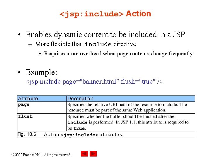 <jsp: include> Action • Enables dynamic content to be included in a JSP –