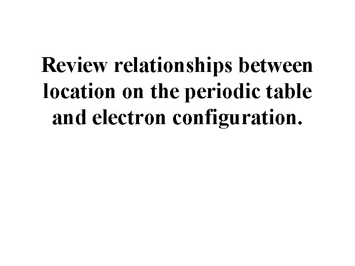 Review relationships between location on the periodic table and electron configuration. 