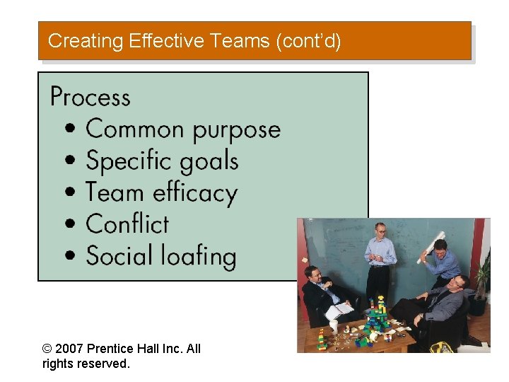 Creating Effective Teams (cont’d) © 2007 Prentice Hall Inc. All rights reserved. 