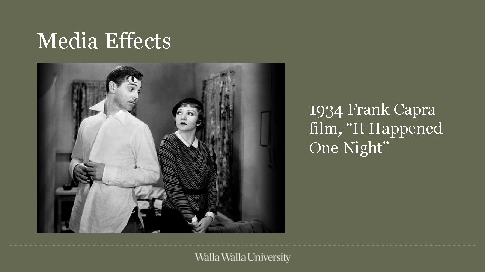 Media Effects 1934 Frank Capra film, “It Happened One Night” 