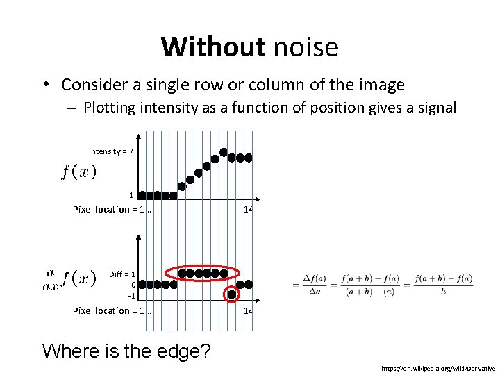 Without noise • Consider a single row or column of the image – Plotting