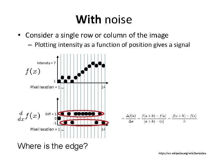 With noise • Consider a single row or column of the image – Plotting