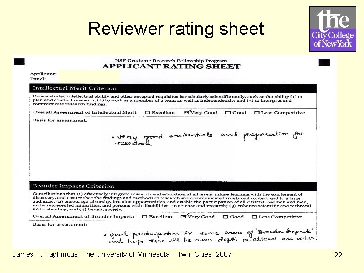 Reviewer rating sheet James H. Faghmous, The University of Minnesota – Twin Cities, 2007