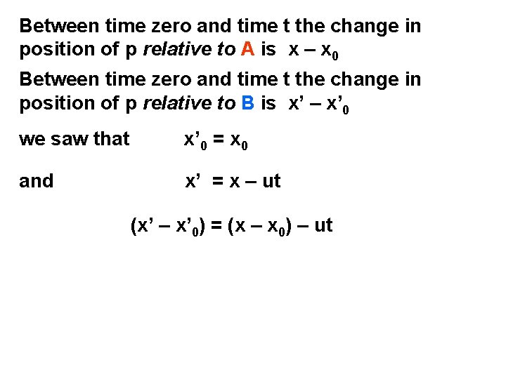 Between time zero and time t the change in position of p relative to