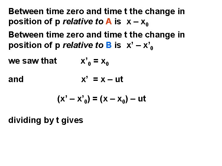 Between time zero and time t the change in position of p relative to