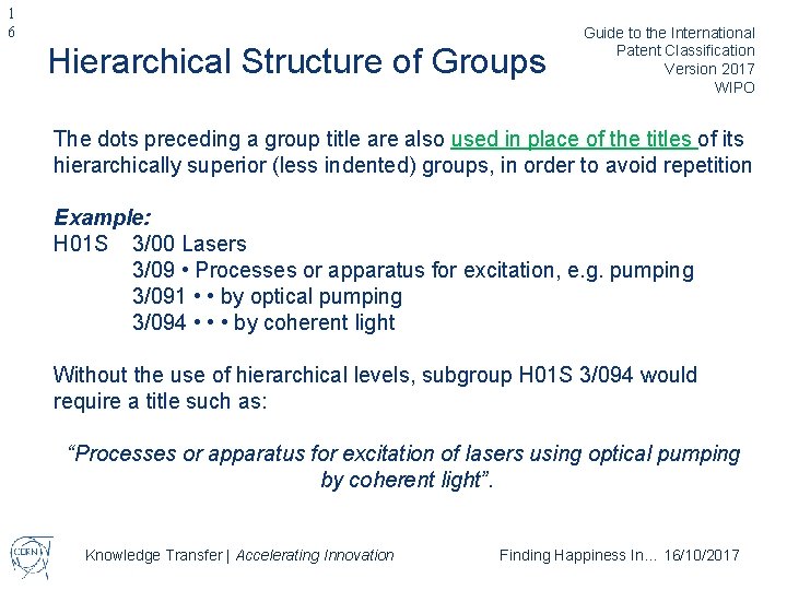 1 6 Hierarchical Structure of Groups Guide to the International Patent Classification Version 2017