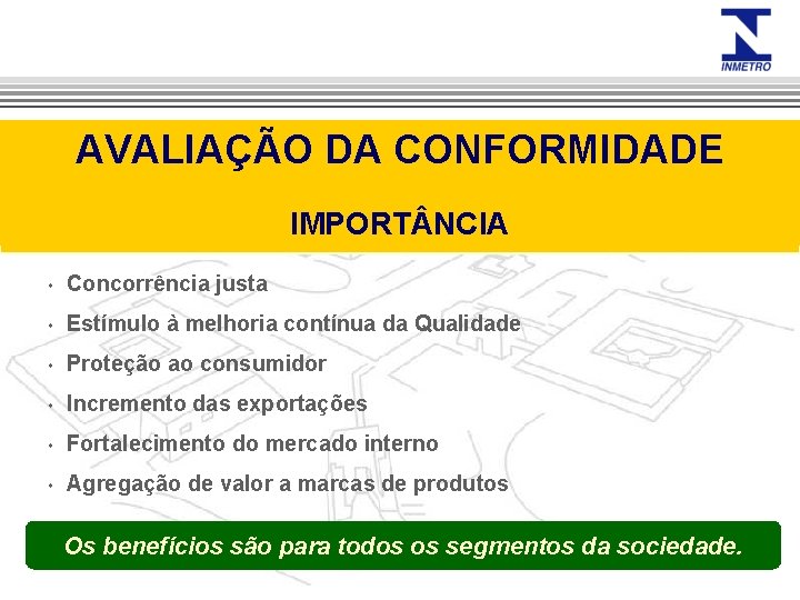 AVALIAÇÃO DA CONFORMIDADE IMPORT NCIA Concorrência justa Estímulo à melhoria contínua da Qualidade Proteção