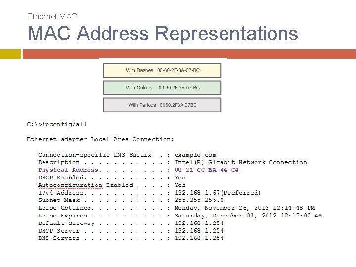 Ethernet MAC Address Representations Ethernet MAC Address Representations