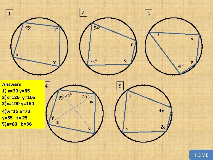 2 1 95° 3 54° 110° 20° x y Answers 1) x=70 y=85 2)x=126