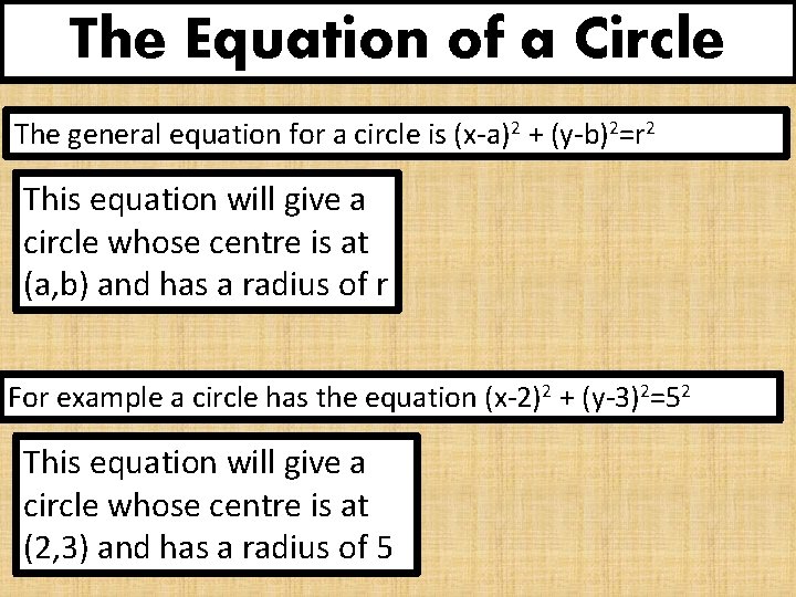 The Equation of a Circle The general equation for a circle is (x-a)2 +