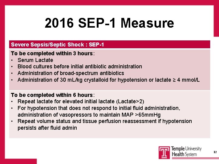 2016 SEP-1 Measure Severe Sepsis/Septic Shock : SEP-1 To be completed within 3 hours:
