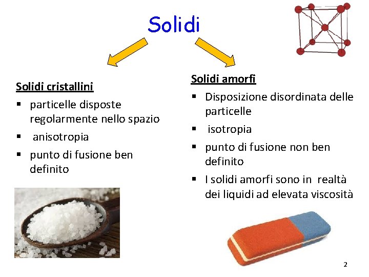 Solidi cristallini § particelle disposte regolarmente nello spazio § anisotropia § punto di fusione