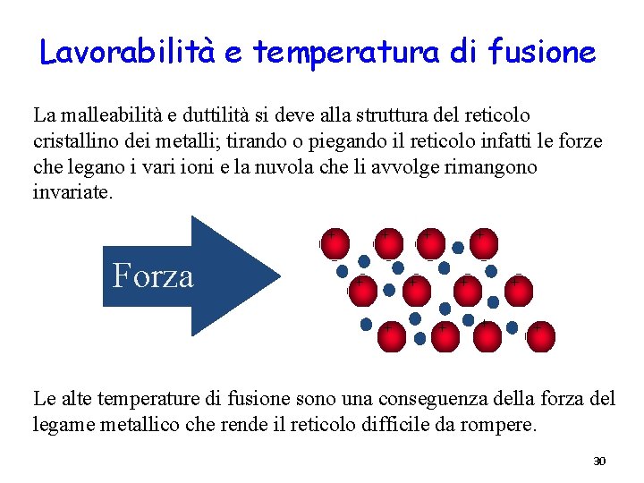 Lavorabilità e temperatura di fusione La malleabilità e duttilità si deve alla struttura del