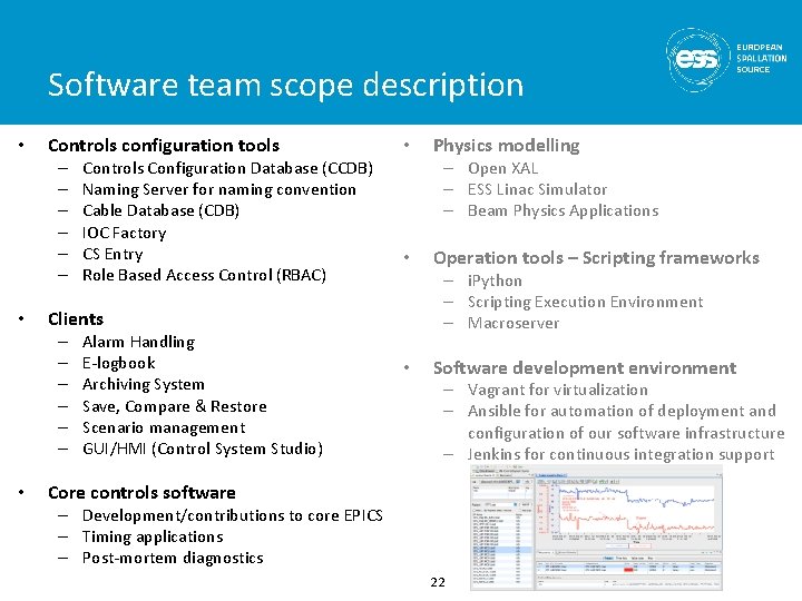 Software team scope description • Controls configuration tools – – – • Alarm Handling