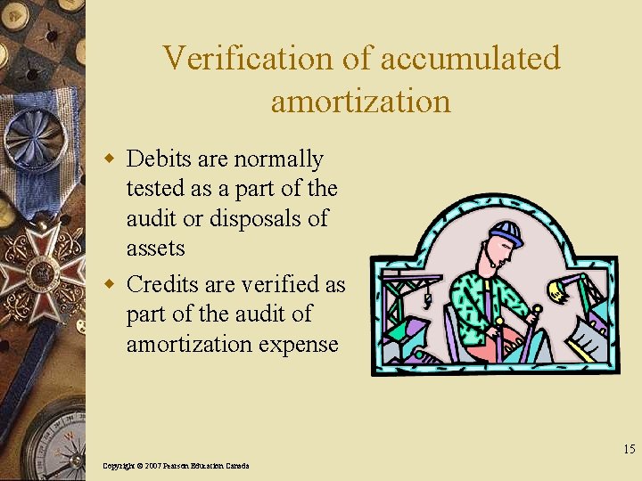 Verification of accumulated amortization w Debits are normally tested as a part of the