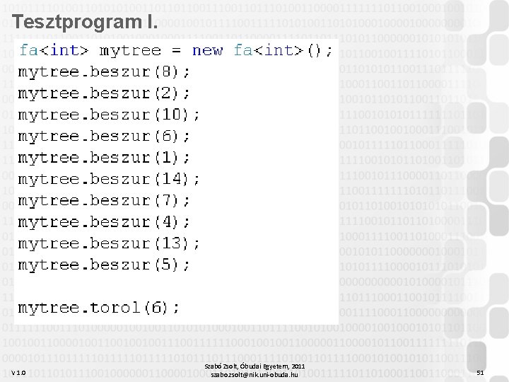 Tesztprogram I. V 1. 0 Szabó Zsolt, Óbudai Egyetem, 2011 szabo. zsolt@nik. uni-obuda. hu