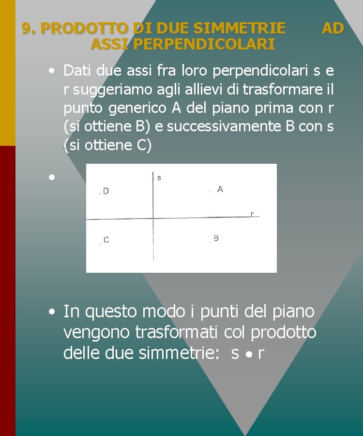 9. PRODOTTO DI DUE SIMMETRIE ASSI PERPENDICOLARI AD • Dati due assi fra loro 9. PRODOTTO DI DUE SIMMETRIE ASSI PERPENDICOLARI AD • Dati due assi fra loro