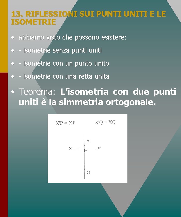 13. RIFLESSIONI SUI PUNTI UNITI E LE ISOMETRIE • abbiamo visto che possono esistere: 13. RIFLESSIONI SUI PUNTI UNITI E LE ISOMETRIE • abbiamo visto che possono esistere: