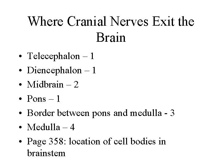 Where Cranial Nerves Exit the Brain • • Telecephalon – 1 Diencephalon – 1