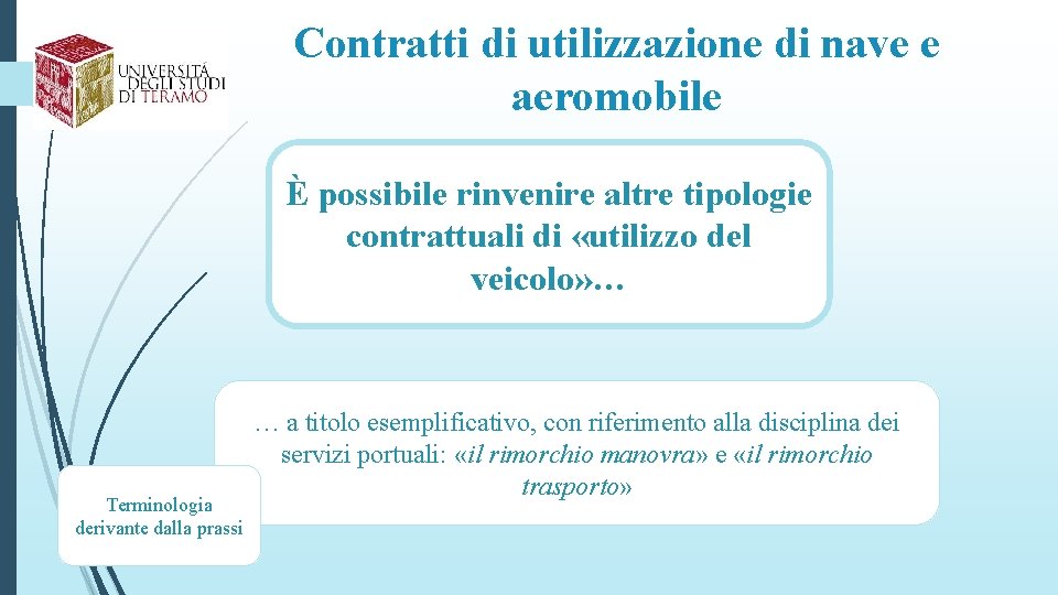 Contratti di utilizzazione di nave e aeromobile È possibile rinvenire altre tipologie contrattuali di