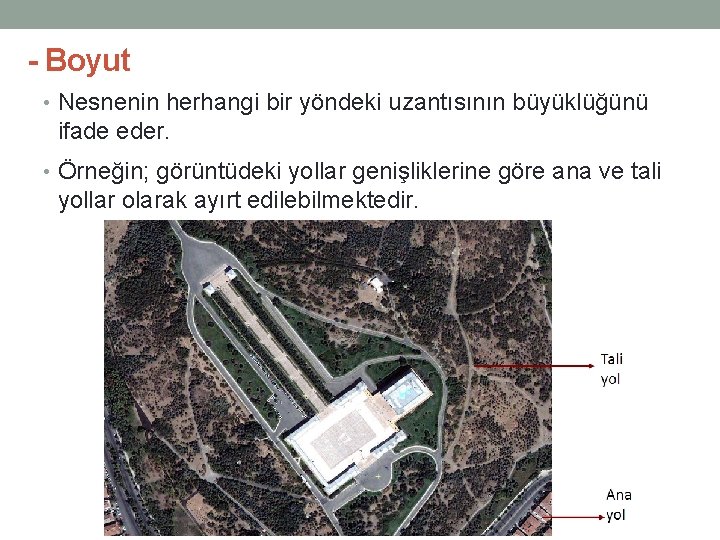 - Boyut • Nesnenin herhangi bir yöndeki uzantısının büyüklüğünü ifade eder. • Örneğin; görüntüdeki