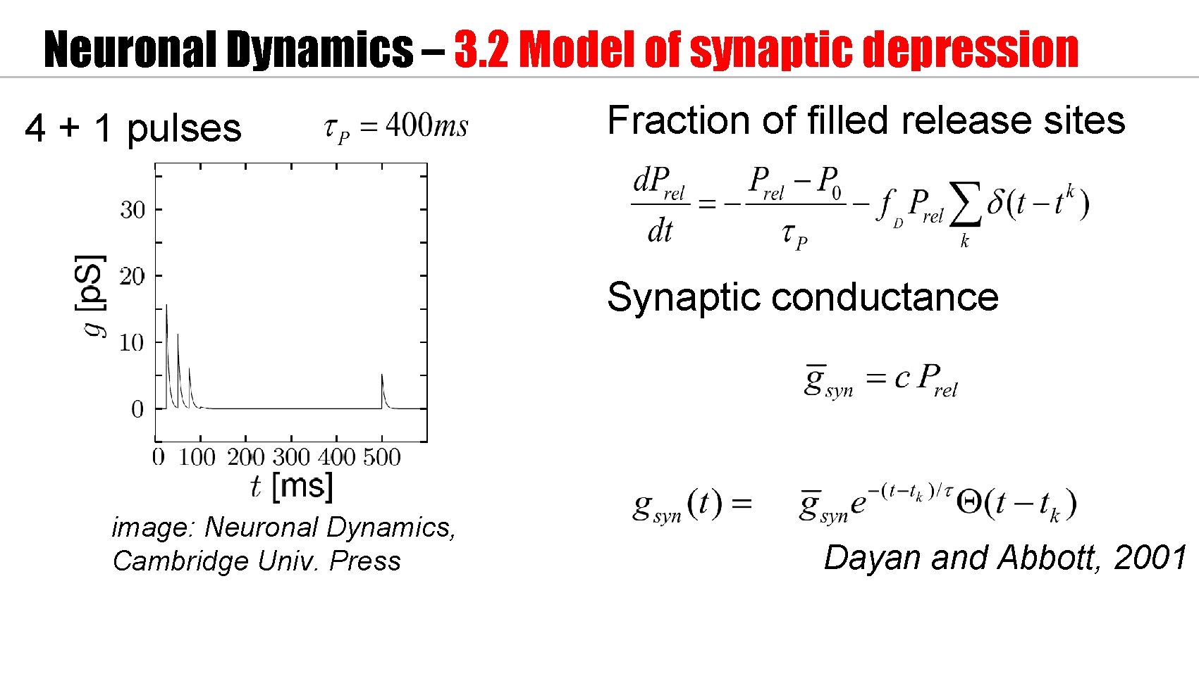 Neuronal Dynamics – 3. 2 Model of synaptic depression 4 + 1 pulses Fraction