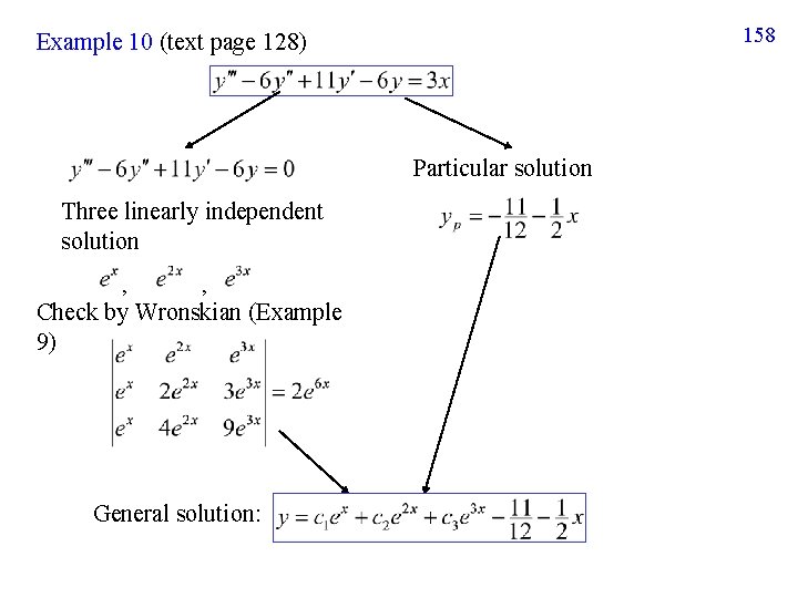 158 Example 10 (text page 128) Particular solution Three linearly independent solution , Check