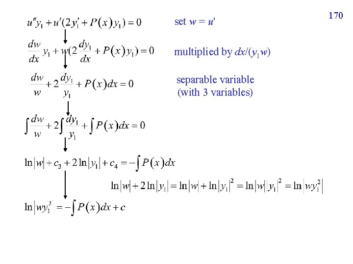 set w = u' multiplied by dx/(y 1 w) separable variable (with 3 variables)
