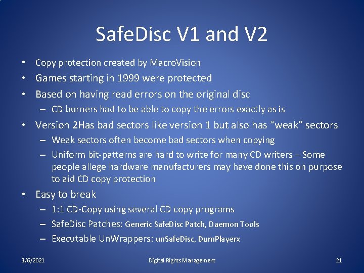 Safe. Disc V 1 and V 2 • Copy protection created by Macro. Vision