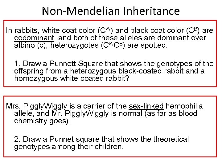 Non-Mendelian Inheritance In rabbits, white coat color (CW) and black coat color (CB) are
