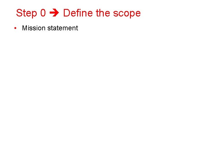 Step 0 Define the scope • Mission statement 