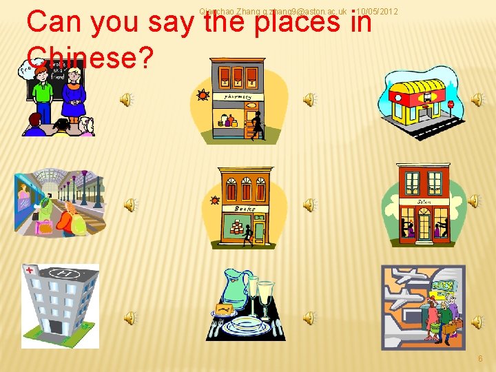 Can you say the places in Chinese? Qiaochao Zhang q. zhang 9@aston. ac. uk