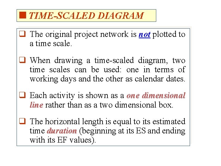 <TIME-SCALED DIAGRAM q The original project network is not plotted to a time scale.