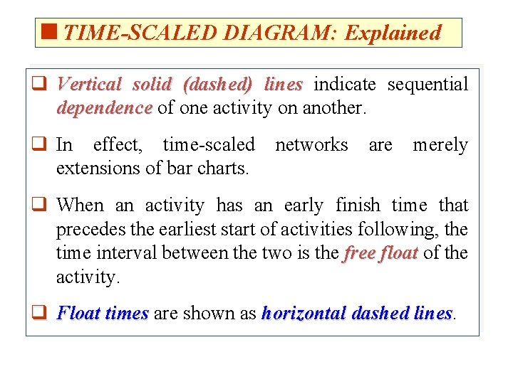 <TIME-SCALED DIAGRAM: Explained q Vertical solid (dashed) lines indicate sequential dependence of one activity