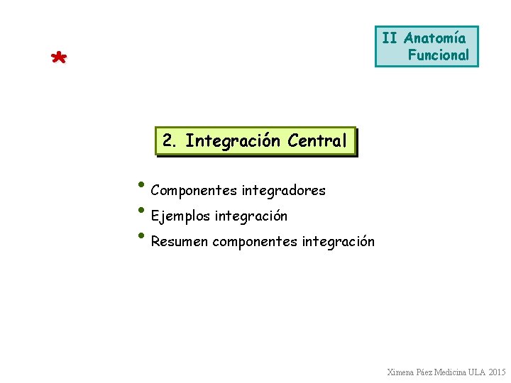 II Anatomía Funcional * 2. Integración Central • Componentes integradores • Ejemplos integración •